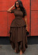 Women Fall Round Neck Short Sleeve Irregular Maxi Dress