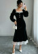Women Fall Winter French‑Style Black Velvet Long Sleeve Formal Party Dress