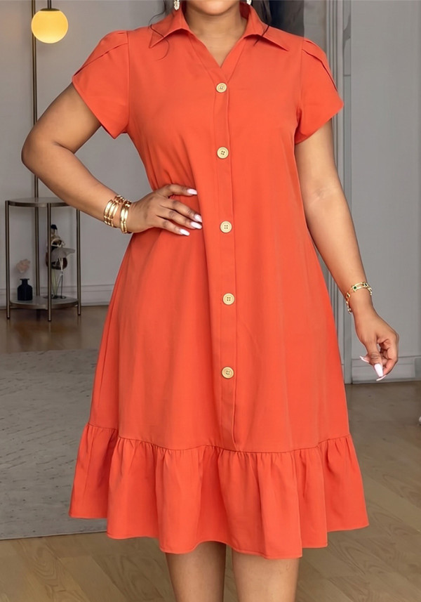 Women Holidays Casual Button Turndown Collar Dress
