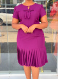 Women Casual Elegant Pleated Bow Dress