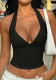 Women V‑Neck Halter Neck Tank Top Black Backless Crop Top