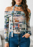 Women Off‑Shoulder Long Sleeve T‑Shirt with Ribbon for Fall Women Off‑Shoulder Top