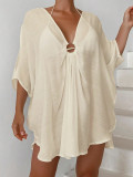 Women Ring V-Neck Irregular Beach Holidays Sun Protection Dress Beach Cover-up