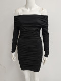 Women Spring Fall Long Sleeve Off‑Shoulder Bodycon Dress