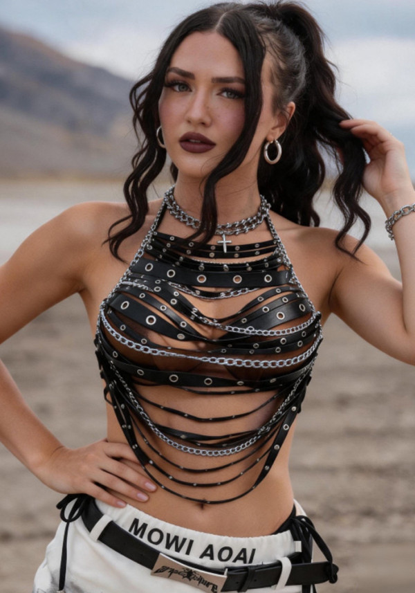 Women’s Sexy Multi Layer Leather Hollow Out Camisole Party Top