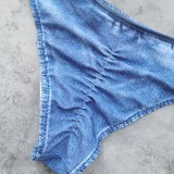 Women’s Sexy Lace Up Pleated Low Back Two Piece Bikini Swimsuit