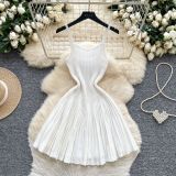 Autumn Women’s Luxury Slim Waist Slim Fit Pleated Striped Knitted Strap Dress