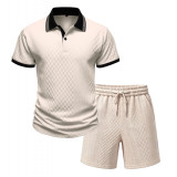 Men’s Casual Knitted Jacquard Stretch Sports Shirt and Shorts Set