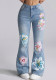 Women’s Embroidered Floral Washed Bell Bottom Denim Jeans