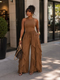 Women’s Casual High Waist Drawstring Jogger Pants with Irregular Layered Ruffles