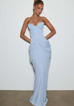 Women’s Chic Strapless Slim Waist Bodycon Lace Up Sexy Low Back Long Dress Women’s Chic Strapless Slim Waist Bodycon Lace Up Sexy Low Back Long Dress