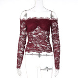 Spring Women’s Fashionable Off Shoulder Lace Slim Fit Top