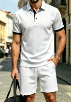 Men’s Casual Knitted Jacquard Stretch Polo Shirt and Shorts Holiday Set Men’s Casual Knitted Jacquard Stretch Polo Shirt and Shorts Holiday Set