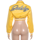 Women’s Sexy Street Style Embroidered Open Waist Cropped Leather Jacket