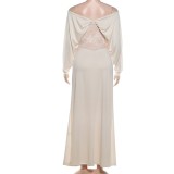 Autumn Women’s Sexy Off Shoulder Lace Patchwork Elegant Long Sleeve Maxi Dress