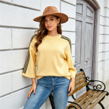 Autumn Women’s Striped Patchwork Loose Three Quarter Sleeve Knitted Sweater