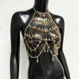 Women’s Sexy Pin Patchwork Strappy Metallic Chain Low Back Party Top