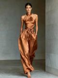 Women’s Luxury Satin Slim Waist Split Strappy Formal Party Jumpsuit