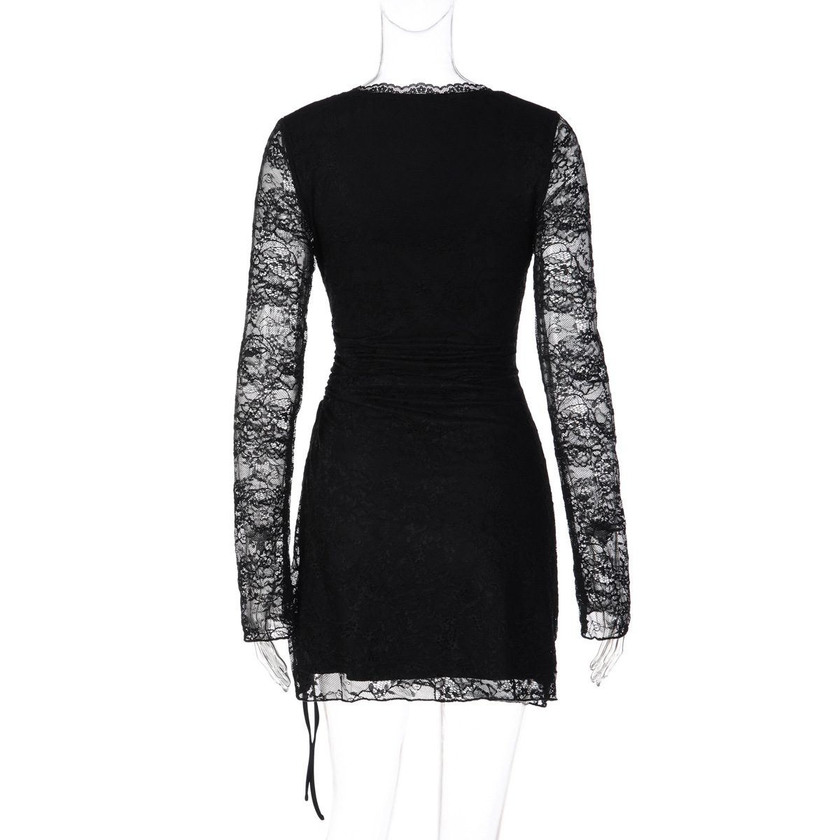 Lace Hollow-Out Split Bodycon Mini Dress for Clubwear