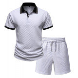 Men’s Casual Knitted Jacquard Stretch Sports Shirt and Shorts Set