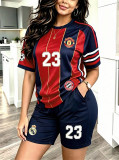 Spring Summer Women’s Fashionable Casual Short Sleeve Jersey and Shorts Two Piece Set