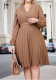 Women’s Fashionable V Neck Long Sleeve Slim Fit Solid Plus Size Dress