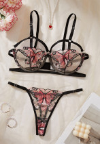 Women’s Sexy Mesh Butterfly Embroidered Hollow Out See Through Bra and Thong Lingerie Set Women’s Sexy Mesh Butterfly Embroidered Hollow Out See Through Bra and Thong Lingerie Set