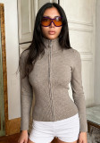 Autumn Women’s Solid Stand Collar Long Sleeve Knitting Casual Slim Fit Top