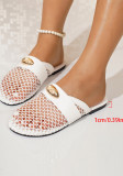 Plus Size Women’s Buckled Mesh Patent Leather Trim Hollow Out Breathable Ballet Flats