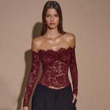 Spring Women’s Fashionable Off Shoulder Lace Slim Fit Top