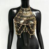 Women’s Sexy Pin Patchwork Strappy Metallic Chain Low Back Party Top