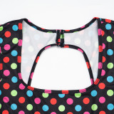 Women’s Sexy Printed Polka Dot Square Neck Low Back Slim Fit Cropped Leg Jumpsuit