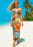 Women’s Fashionable Printed Low Back Beach Three Piece Swimsuit Set