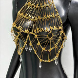 Women’s Sexy Pin Patchwork Strappy Metallic Chain Low Back Party Top