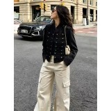Spring Autumn Women’s Fashionable Stand Collar Button Detail Long Sleeve Denim Jacket