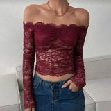 Spring Women’s Fashionable Off Shoulder Lace Slim Fit Top