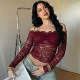 Spring Women’s Fashionable Off Shoulder Lace Slim Fit Top