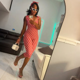 Women’s Sexy Printed Polka Dot Square Neck Low Back Slim Fit Cropped Leg Jumpsuit