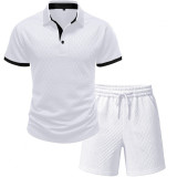 Men’s Casual Knitted Jacquard Stretch Polo Shirt and Shorts Holiday Set