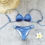 Women’s Sexy Lace Up Pleated Low Back Two Piece Bikini Swimsuit