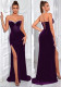 Women’s Luxury Solid Strapless Split Rhinestone Embellished Lace Up Chic Formal Evening Dress
