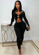 Women’s Sexy Solid Long Sleeve Cross Hollow Out Jumpsuit with Metallic Buckles