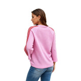 Autumn Women’s Striped Patchwork Loose Three Quarter Sleeve Knitted Sweater