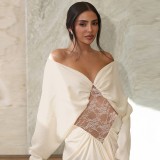 Autumn Women’s Sexy Off Shoulder Lace Patchwork Elegant Long Sleeve Maxi Dress