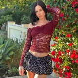 Spring Women’s Fashionable Off Shoulder Lace Slim Fit Top