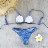 Women’s Sexy Lace Up Pleated Low Back Two Piece Bikini Swimsuit