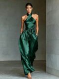 Women’s Luxury Satin Slim Waist Split Strappy Formal Party Jumpsuit