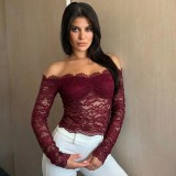 Spring Women’s Fashionable Off Shoulder Lace Slim Fit Top
