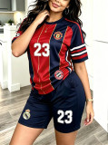 Spring Summer Women’s Fashionable Casual Short Sleeve Jersey and Shorts Two Piece Set