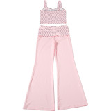 Autumn Women’s Casual Polka Dot Printed Bow Detail Camisole and Long Pants Set